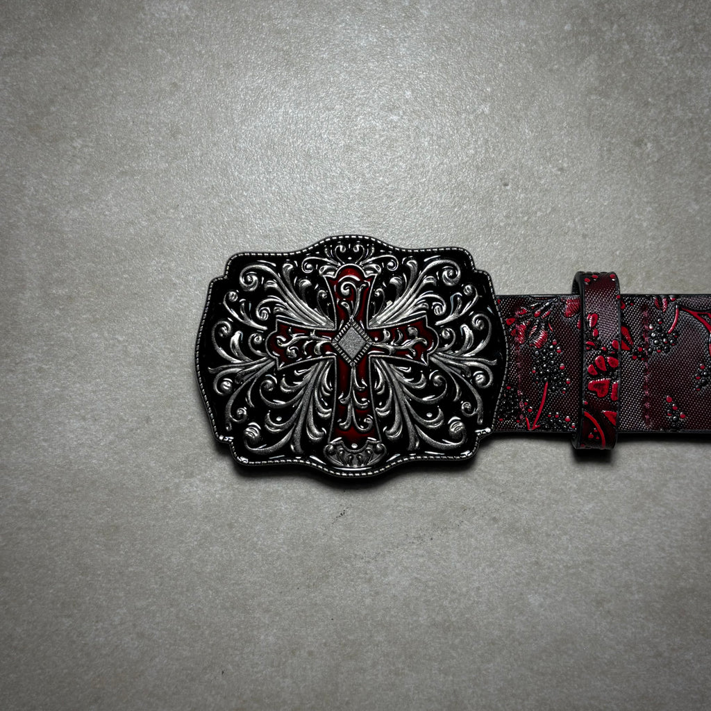 CROSS RED FLOWERS LEATHER BELT