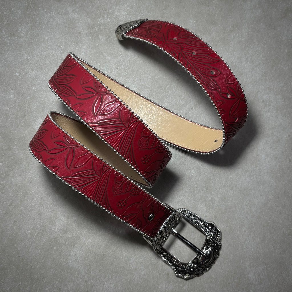 FLOWERS LEATHER RED BELT