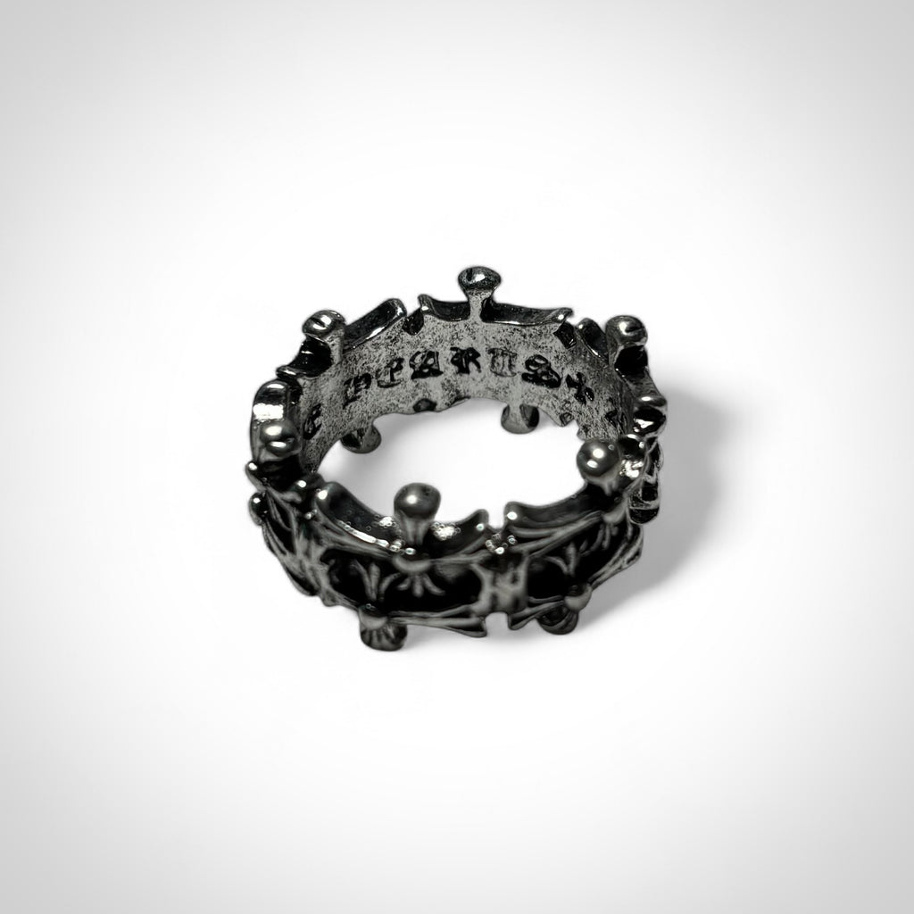 CHROME HEARTS DOUBLE CROSS FLORAL SILVER RING
