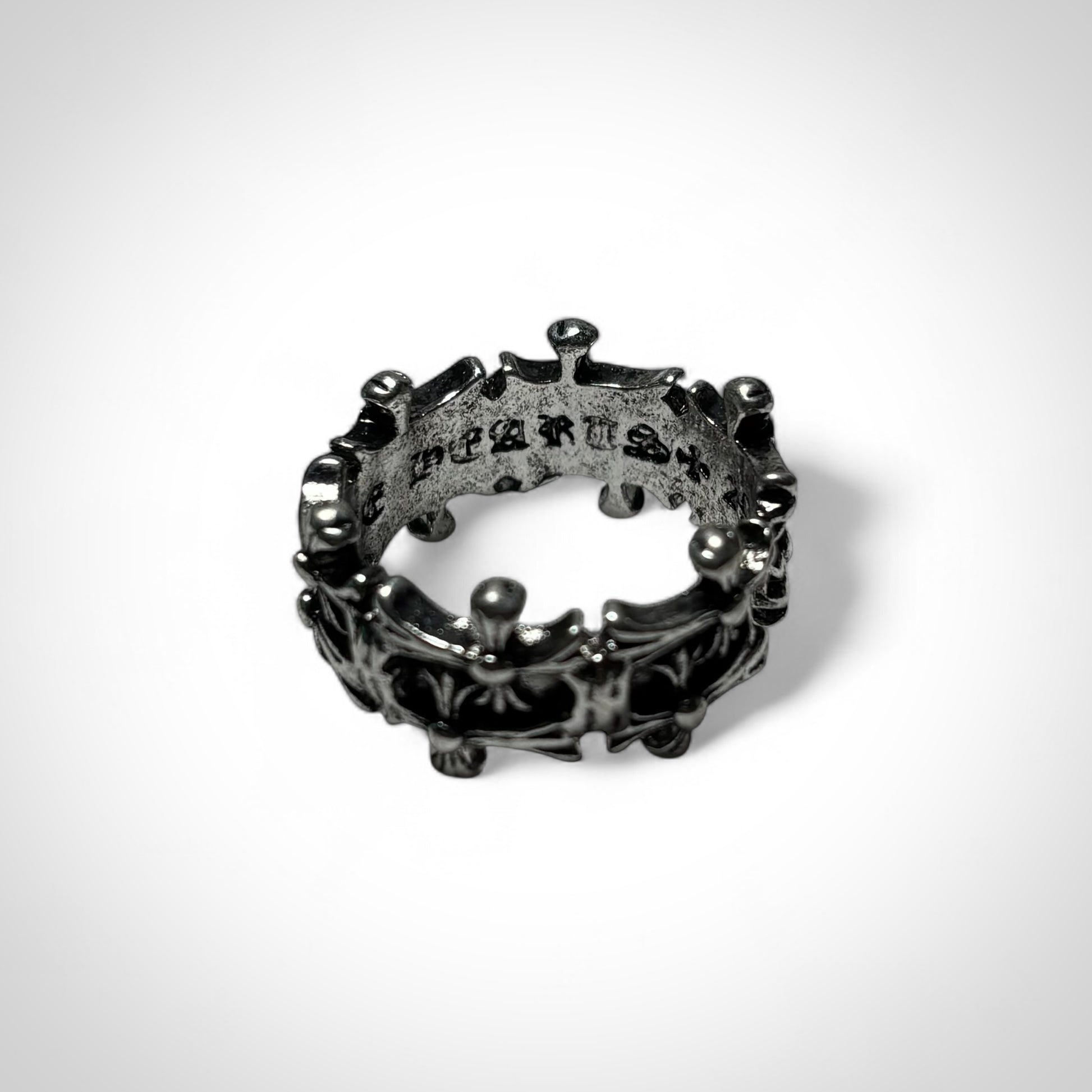 CHROME HEARTS DOUBLE CROSS FLORAL SILVER RING