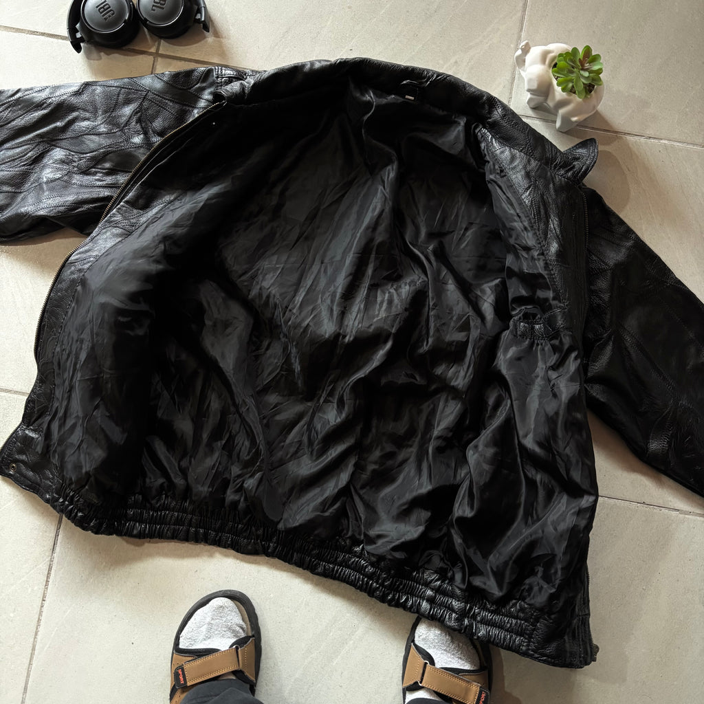 (L BOXY) ABSTRACT GENUINE LEATHER JACKET