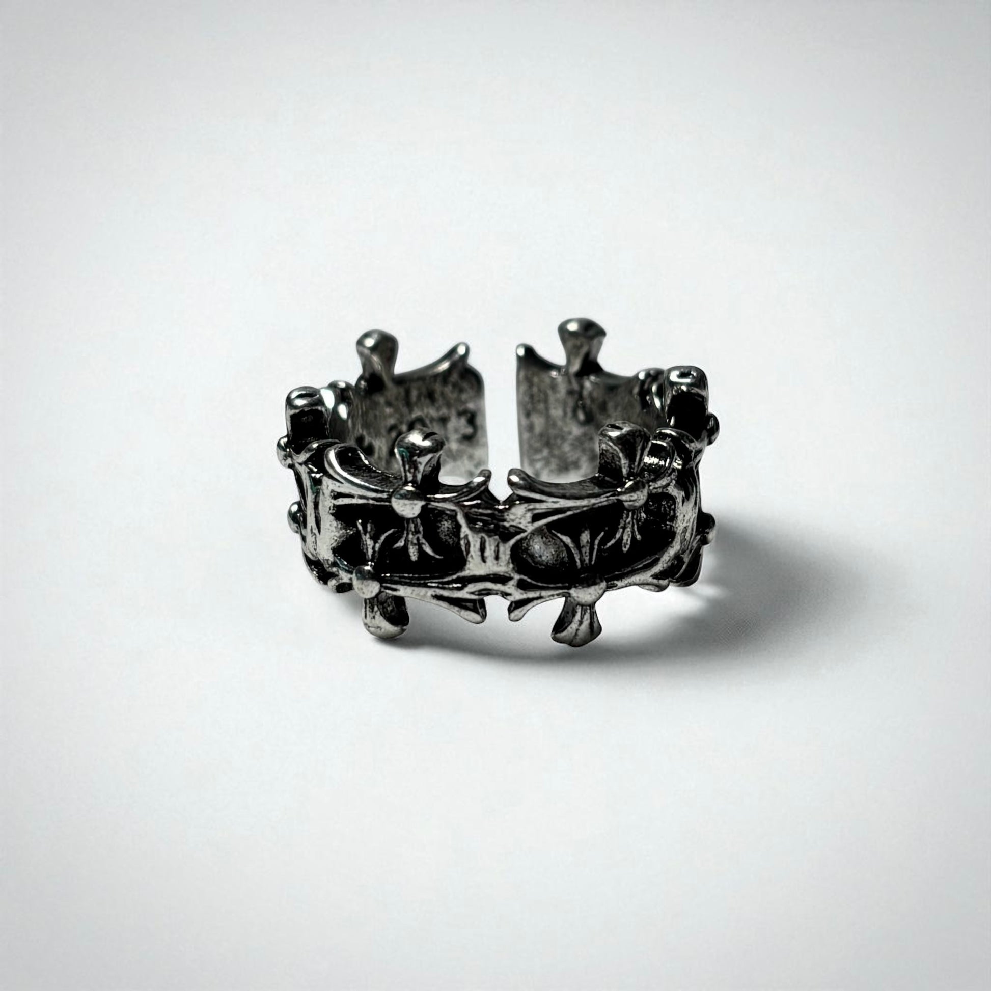 CHROME HEARTS DOUBLE CROSS FLORAL SILVER RING