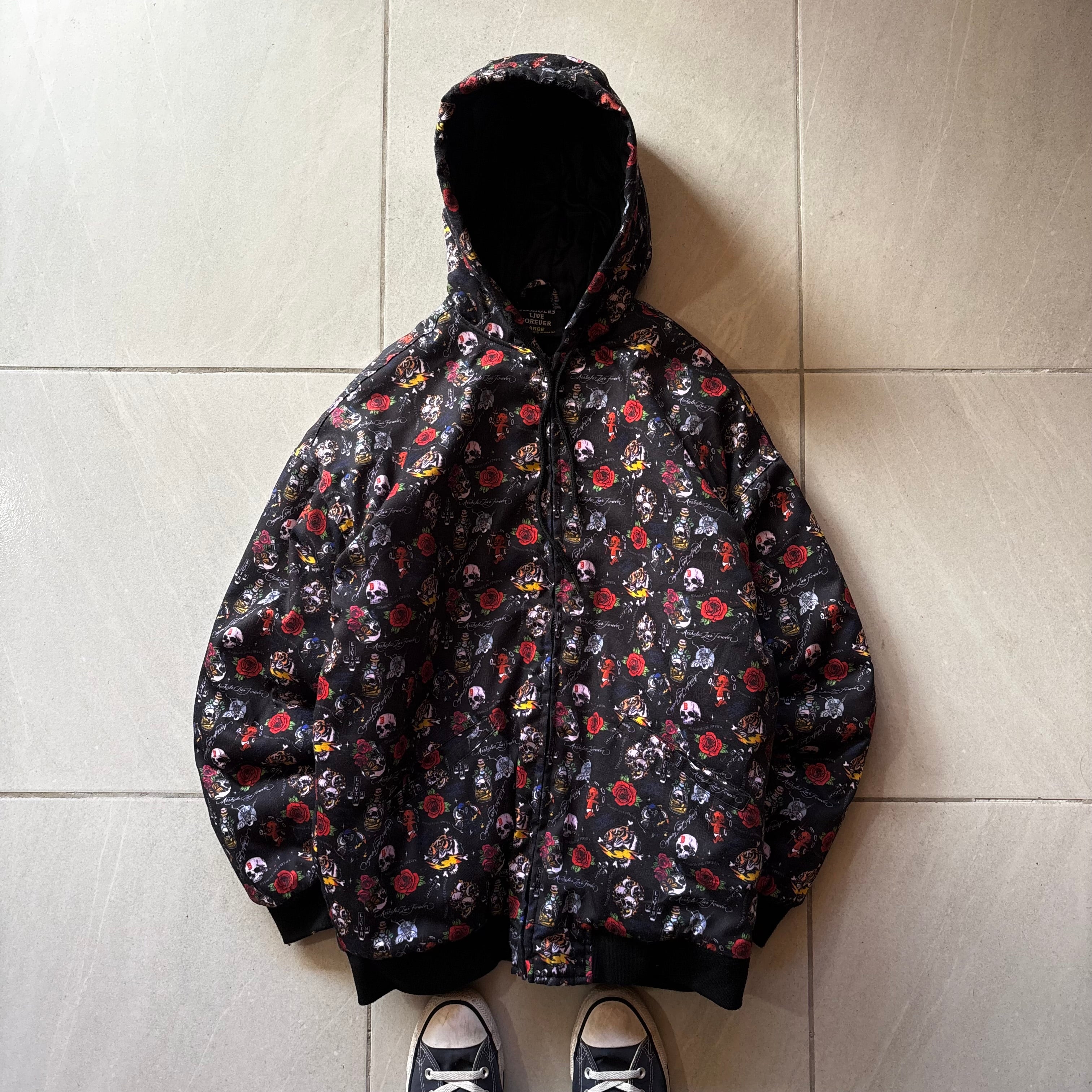 (L) LIVE FOREVER TYPE ED HARDY HOODIE BOMBER