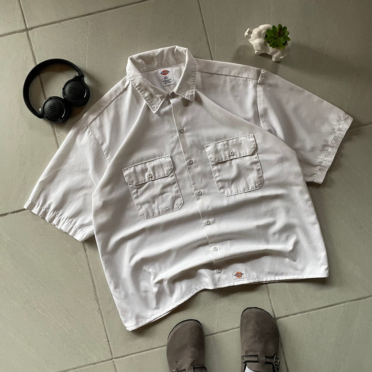 (Xl) Dickies Button Tee - White