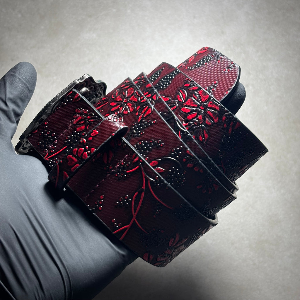 CROSS RED FLOWERS LEATHER BELT