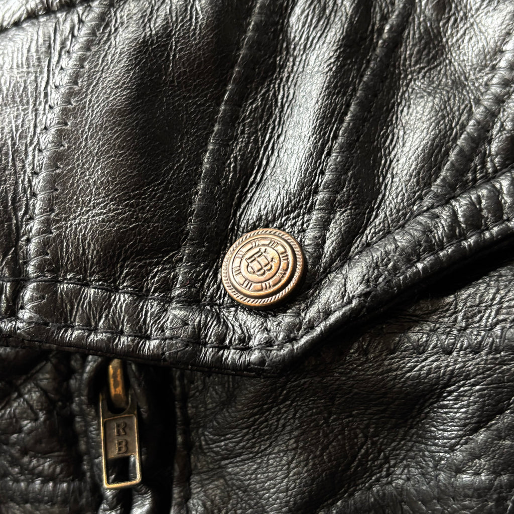 (L BOXY) ABSTRACT GENUINE LEATHER JACKET