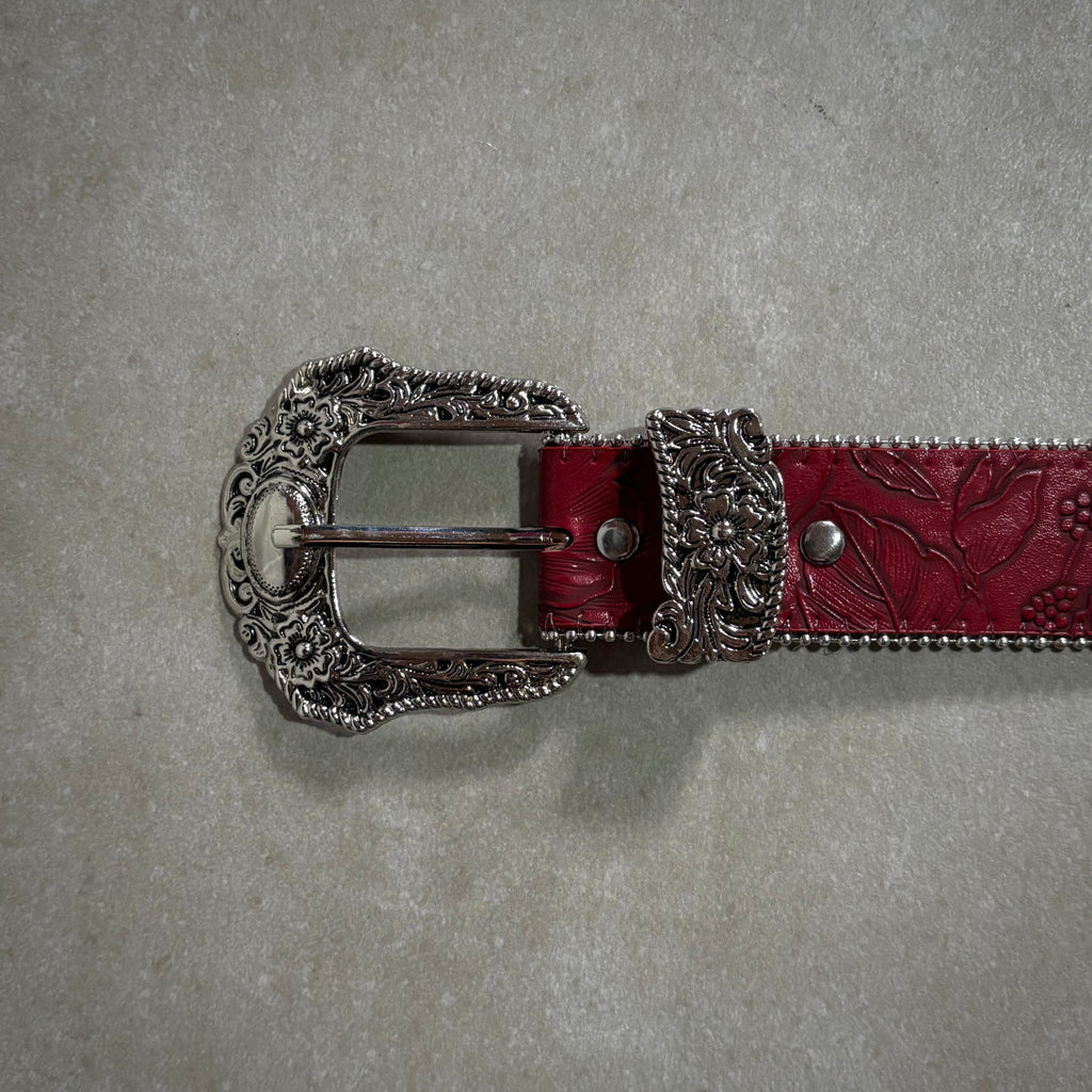 FLOWERS LEATHER RED BELT