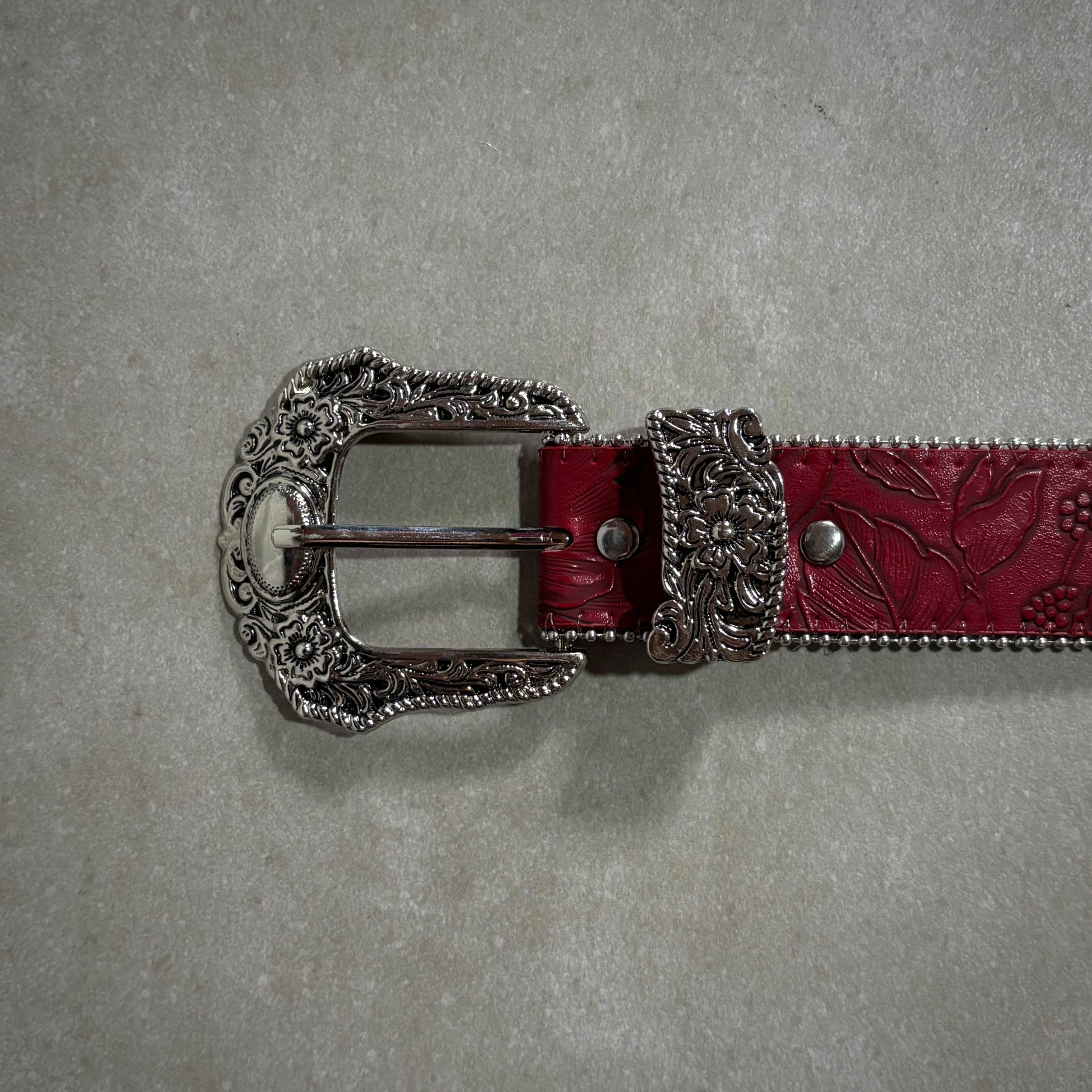 FLOWERS LEATHER RED BELT