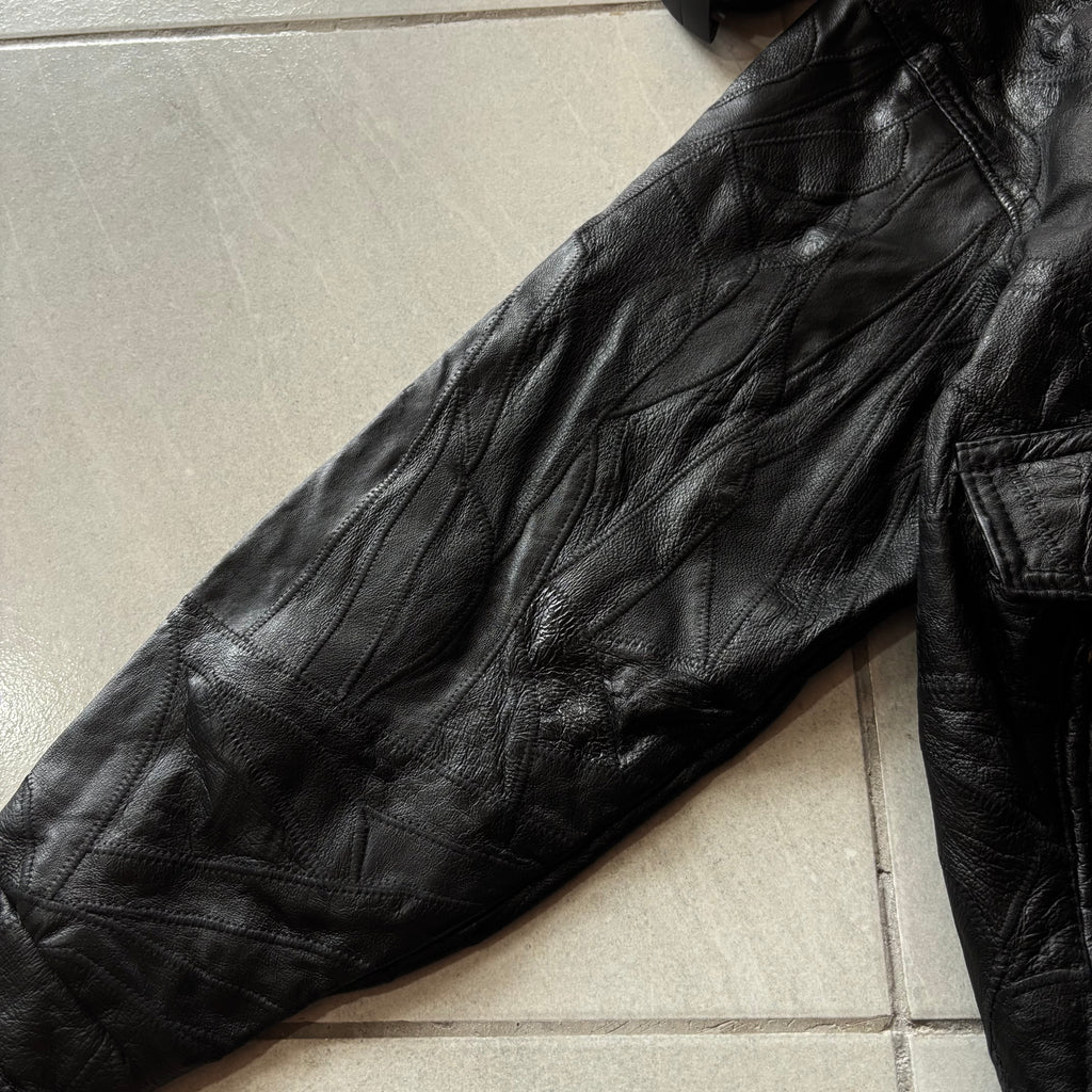 (L BOXY) ABSTRACT GENUINE LEATHER JACKET