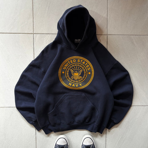 (FIT M) VINTAGE US NAVY HOODIE - REFLECTIVE