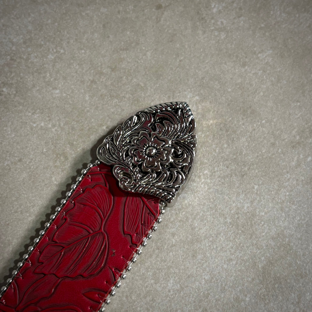 FLOWERS LEATHER RED BELT