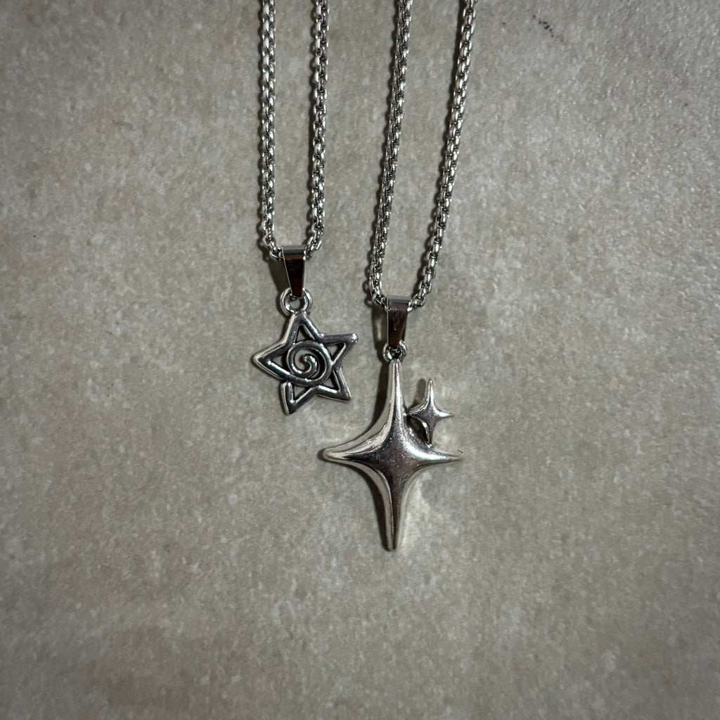 SPIRAL DOUBLE STAR NECKLACE (PACK 2)