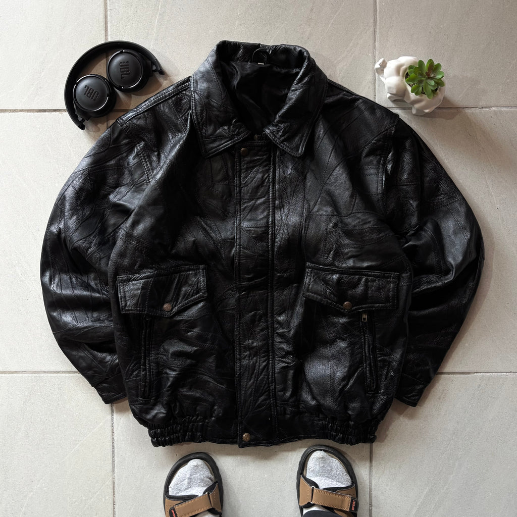 (L BOXY) ABSTRACT GENUINE LEATHER JACKET