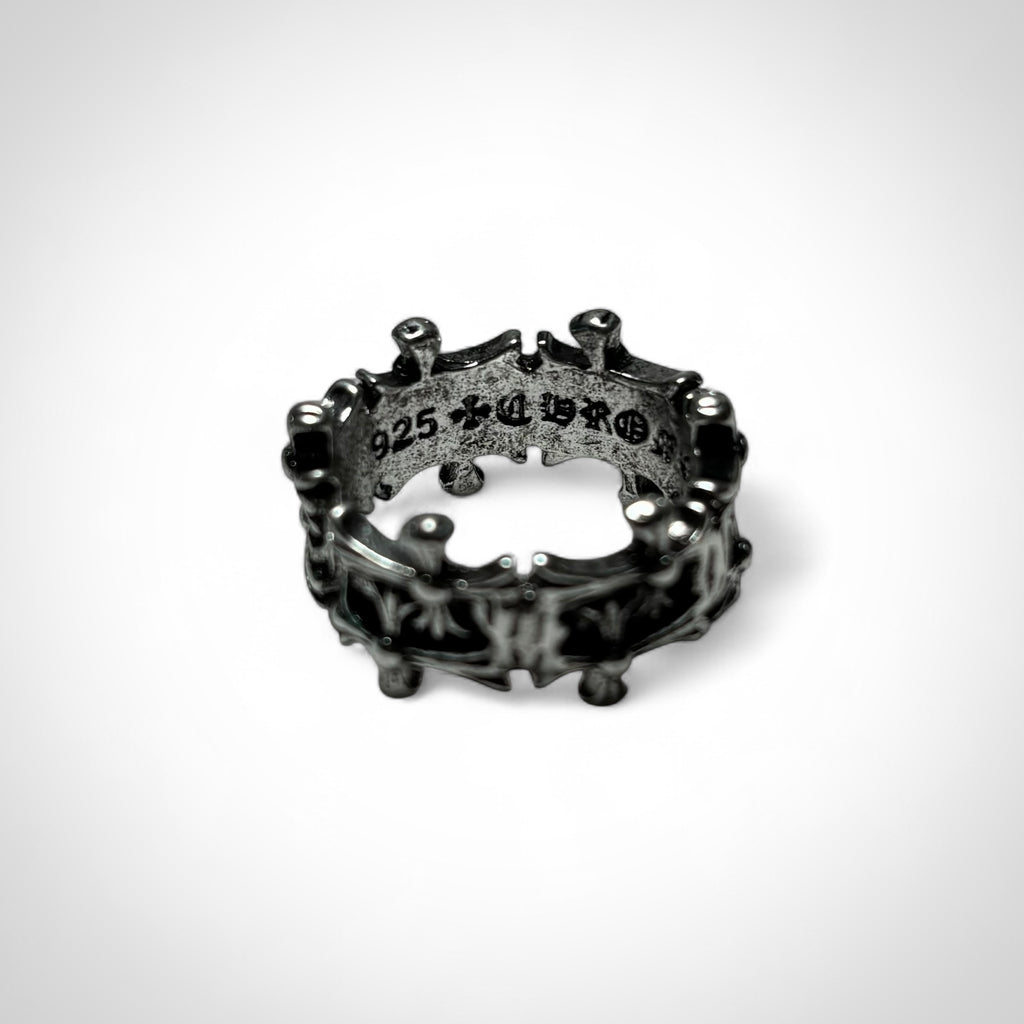 CHROME HEARTS DOUBLE CROSS FLORAL SILVER RING