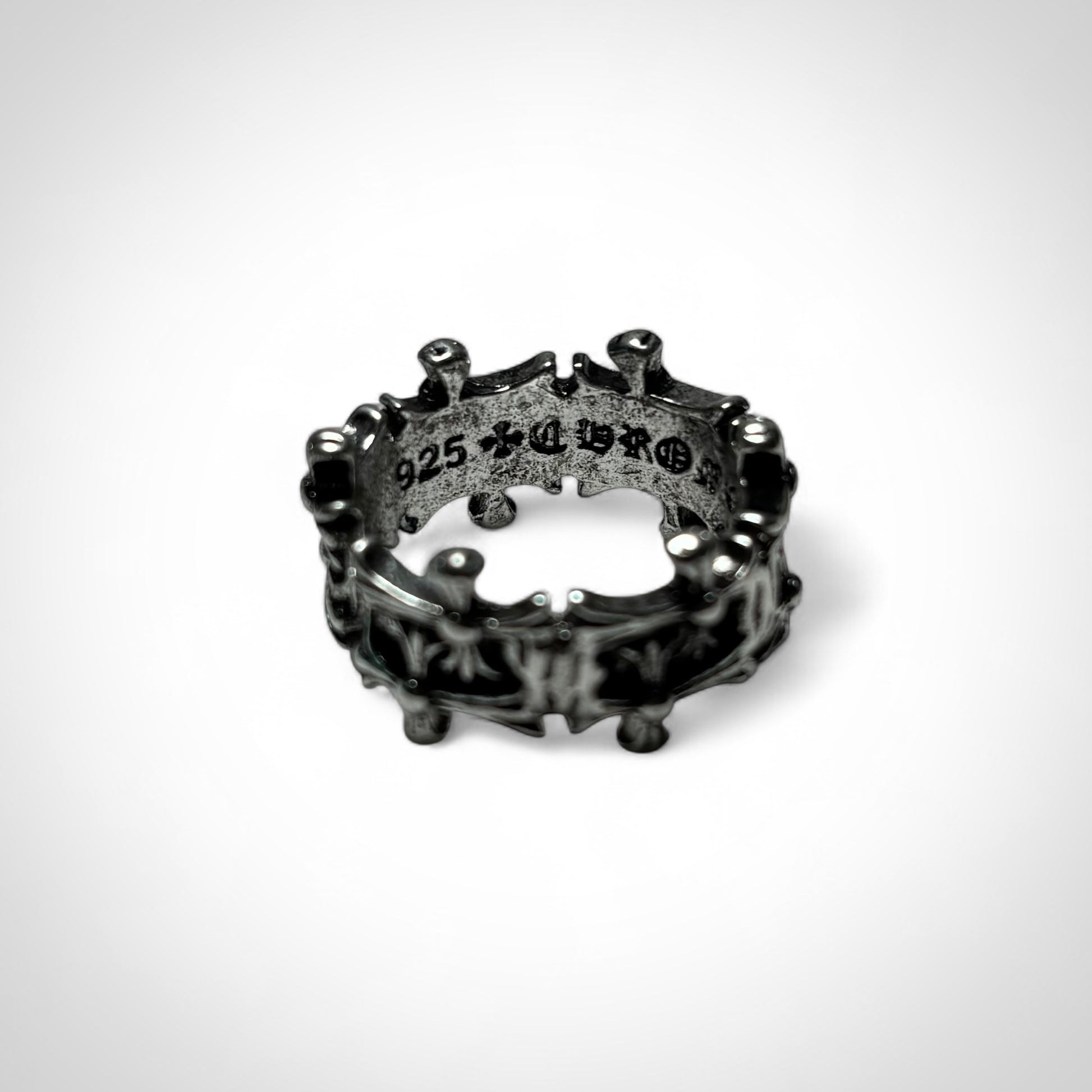CHROME HEARTS DOUBLE CROSS FLORAL SILVER RING