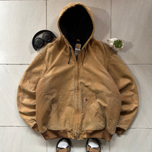 (Xl) VINTAGE CARHARTT ACTIVE JACKET J130 BRN - DISTRESSED