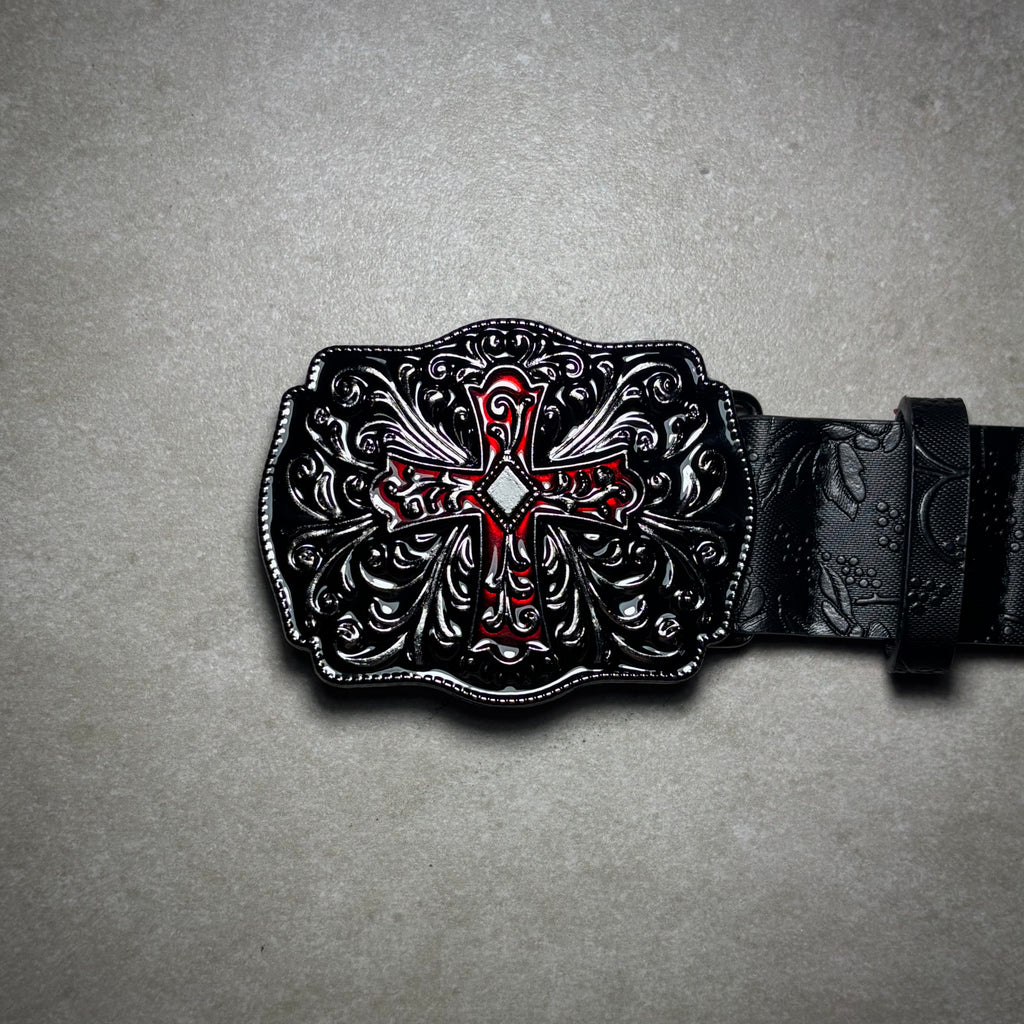 CROSS BLACK FLOWERS LEATHER BELT