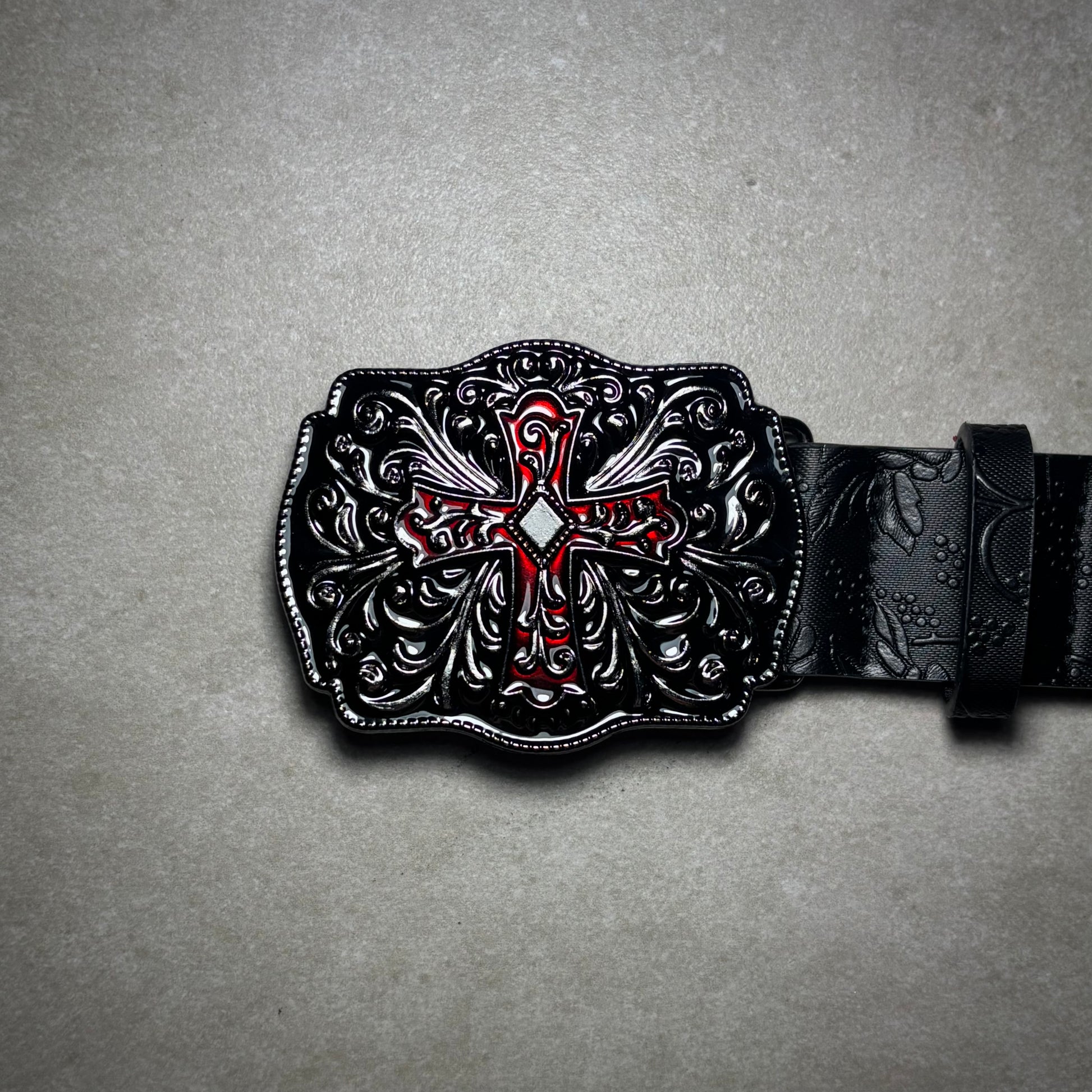CROSS BLACK FLOWERS LEATHER BELT