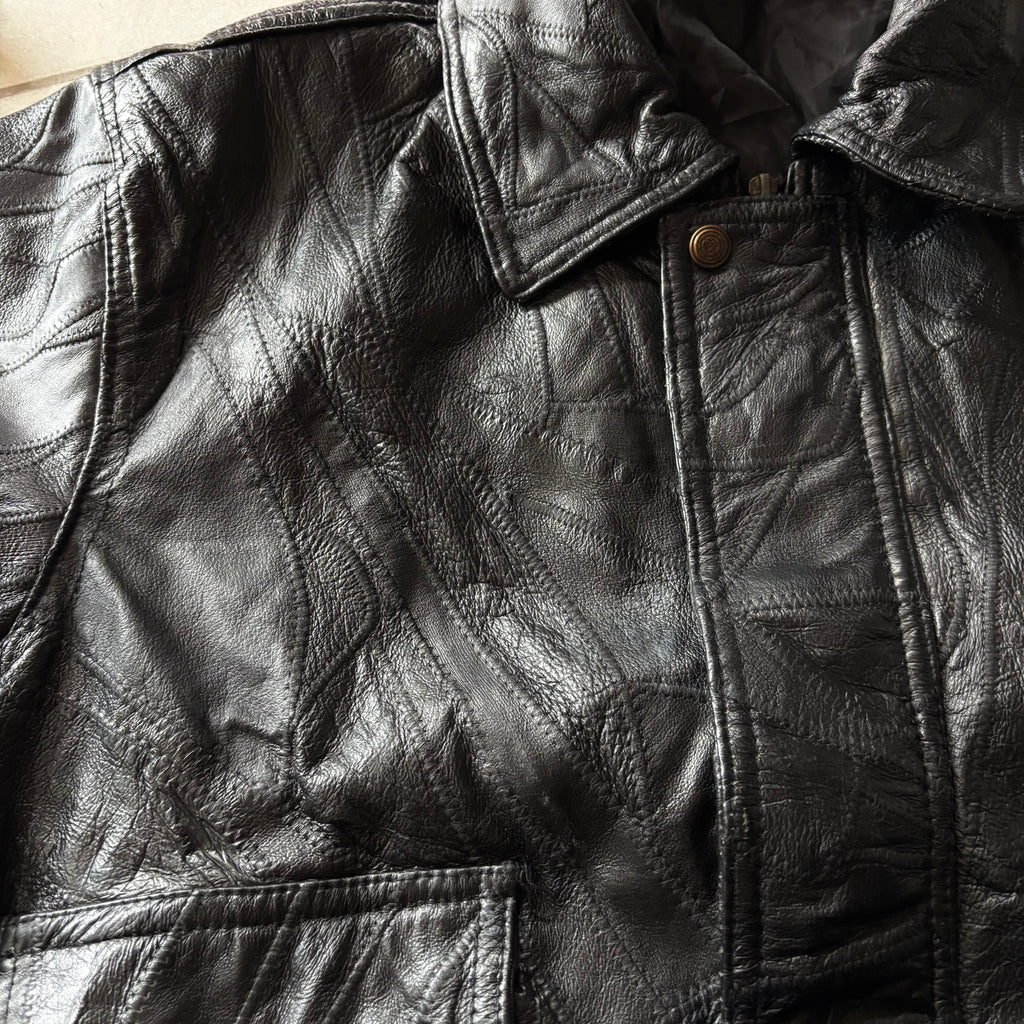 (L BOXY) ABSTRACT GENUINE LEATHER JACKET